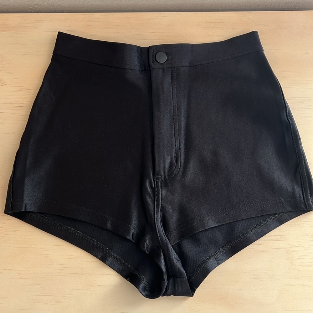 American apparel high waisted black elastic shorts